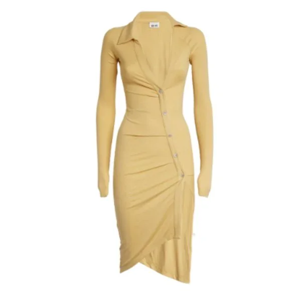 fitted lace wedding dress Bianca Ribbed Knit Midi Dress in Buttery Yellow